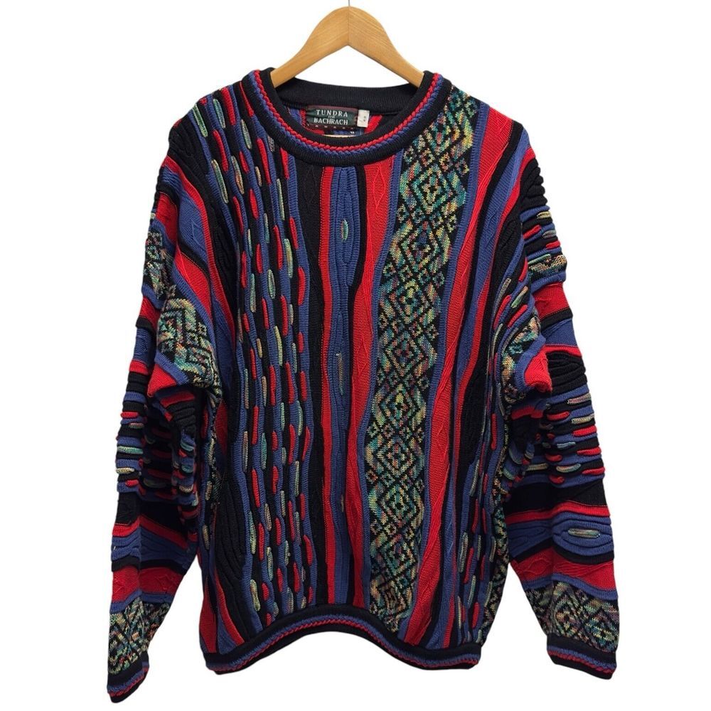 Tundra Canada Bachrach Vtg Men's M Coogi Style Multicolor 3D Knit Sweater Biggie